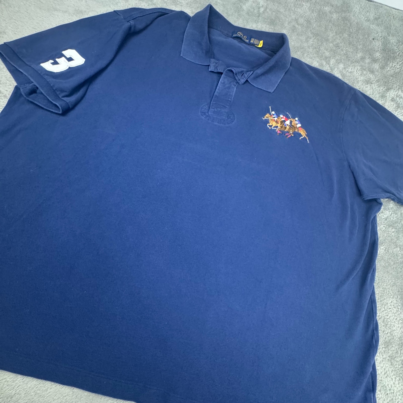 Polo Ralph Lauren Polo Shirt Mens 4xb Navy Blue Excellent Triple Pony Big & Tall